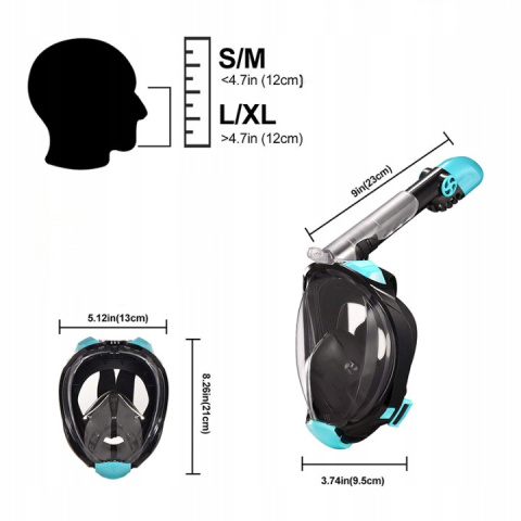 Maska Do Nurkowania Snorkelingu Pełnotwarzowa Profesjonalna Czarna